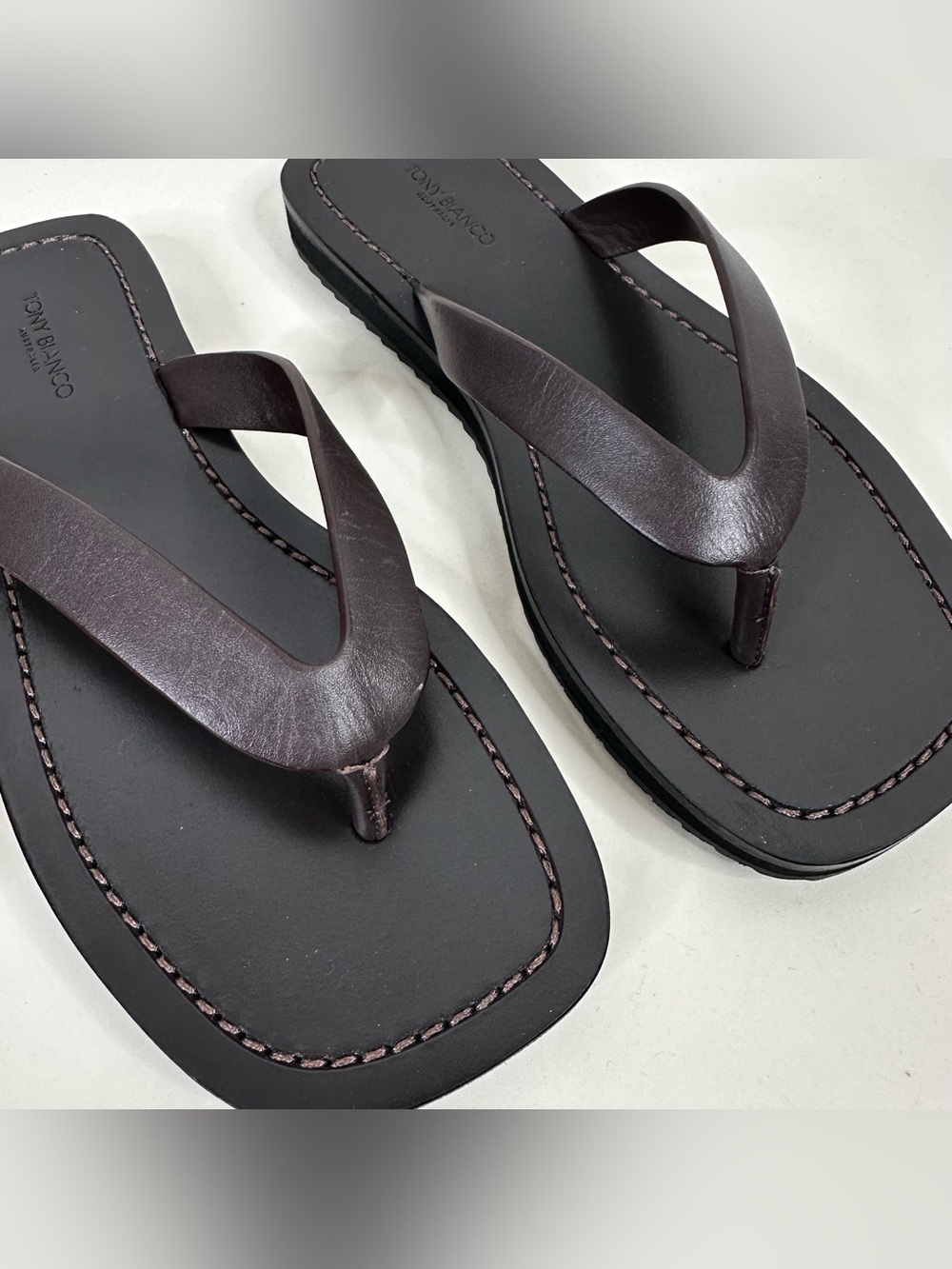 NEW Tony Bianco Kimba Thong Sandals Leather Flip Flops in Chocolate Brown 36/ 6